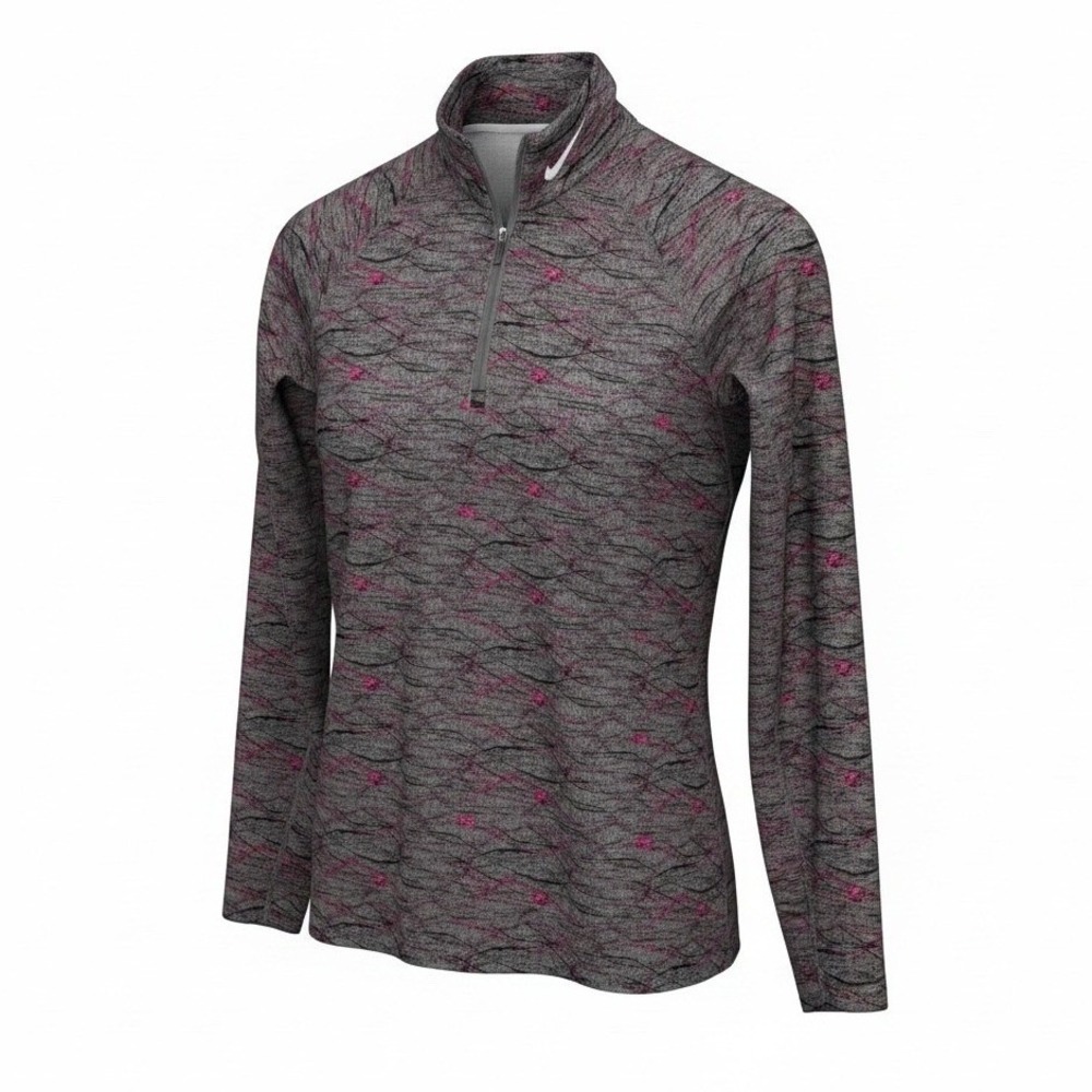 Nike Pro Combat Quarter Zip Pullover Womens Small Grey Pink Dri-FIT Activewear
